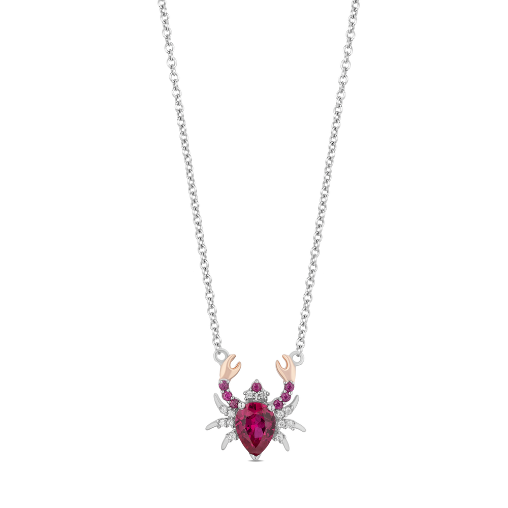 Hallmarkfinejewelry Sterling Silver and 14K Rose Gold Created Ruby Crab Necklace