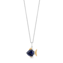 Load image into Gallery viewer, Hallmarkfinejewelry Sterling Silver and 14K Yellow Gold Blue Tang Fish Pendant in Created Blue Sapphire
