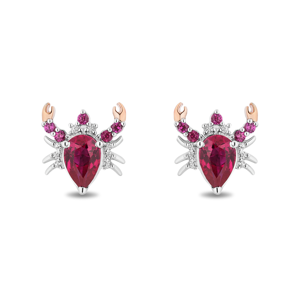 Hallmarkfinejewelry Sterling Silver and 14K Rose Gold Created Ruby Crab Earrings