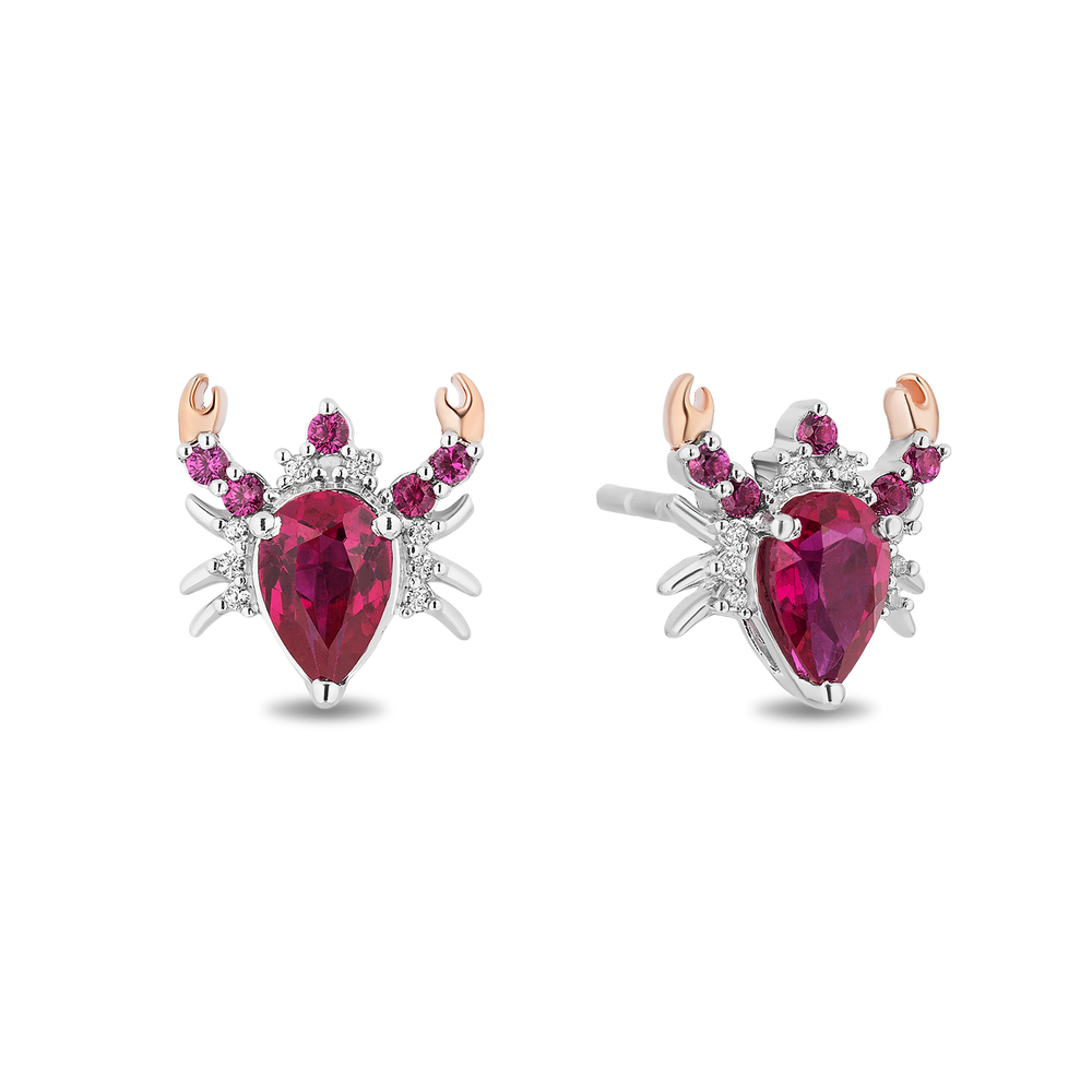 Hallmarkfinejewelry Sterling Silver and 14K Rose Gold Created Ruby Crab Earrings
