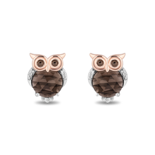 Load image into Gallery viewer, Hallmarkfinejewelry Sterling Silver and 14K Rose Gold Smokey Quartz Owl Earrings
