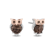 Load image into Gallery viewer, Hallmarkfinejewelry Sterling Silver and 14K Rose Gold Smokey Quartz Owl Earrings
