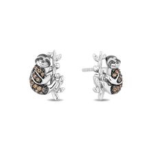 Load image into Gallery viewer, Hallmarkfinejewelry Sloth Earrings in Sterling Silver with Champagne Diamonds
