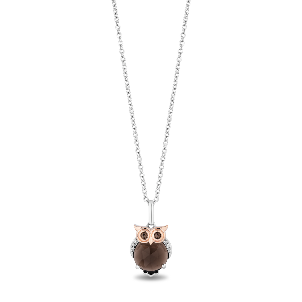 Hallmarkfinejewelry Sterling Silver and 14K Rose Gold Smokey Quartz Owl Pendant