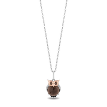 Load image into Gallery viewer, Hallmarkfinejewelry Sterling Silver and 14K Rose Gold Smokey Quartz Owl Pendant

