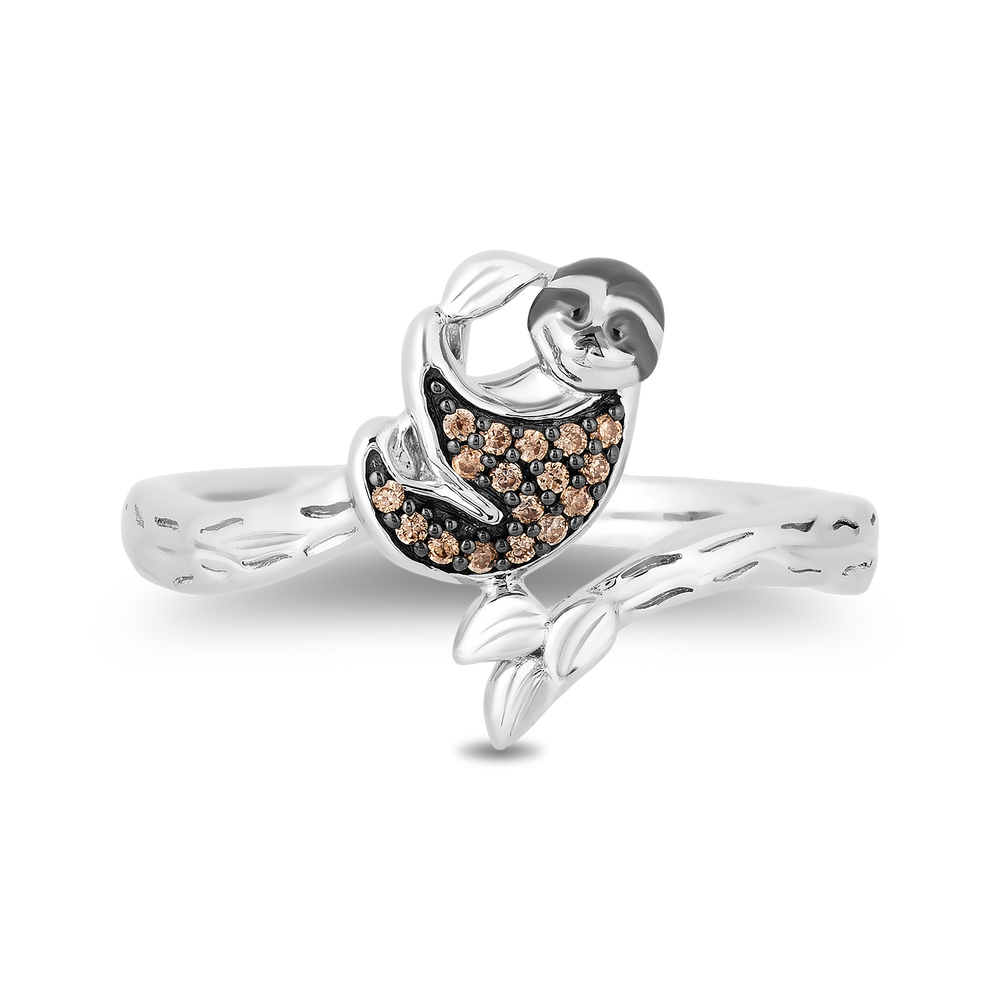 Hallmarkfinejewelry Sloth Ring in Sterling Silver with Champagne Diamonds