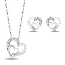 Load image into Gallery viewer, Hallmarkfinejewelry Sterling Silver Diamond Heart Earrings and Necklace Box Set
