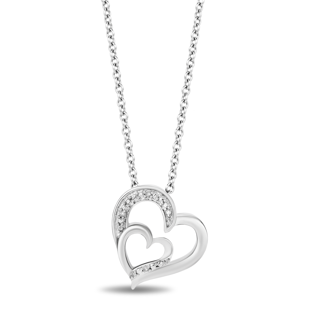 Hallmarkfinejewelry Sterling Silver Diamond Heart Earrings and Necklace Box Set