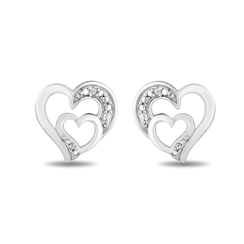 Hallmarkfinejewelry Sterling Silver Diamond Heart Earrings and Necklace Box Set