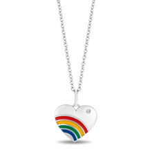 Load image into Gallery viewer, Hallmarkfinejewelry Sterling Silver and Enamel Rainbow Heart Necklace with Accent Diamonds
