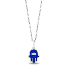 Load image into Gallery viewer, Hallmarkfinejewelry Sterling Silver and Enamel Hamsa Necklace with Accent Diamonds
