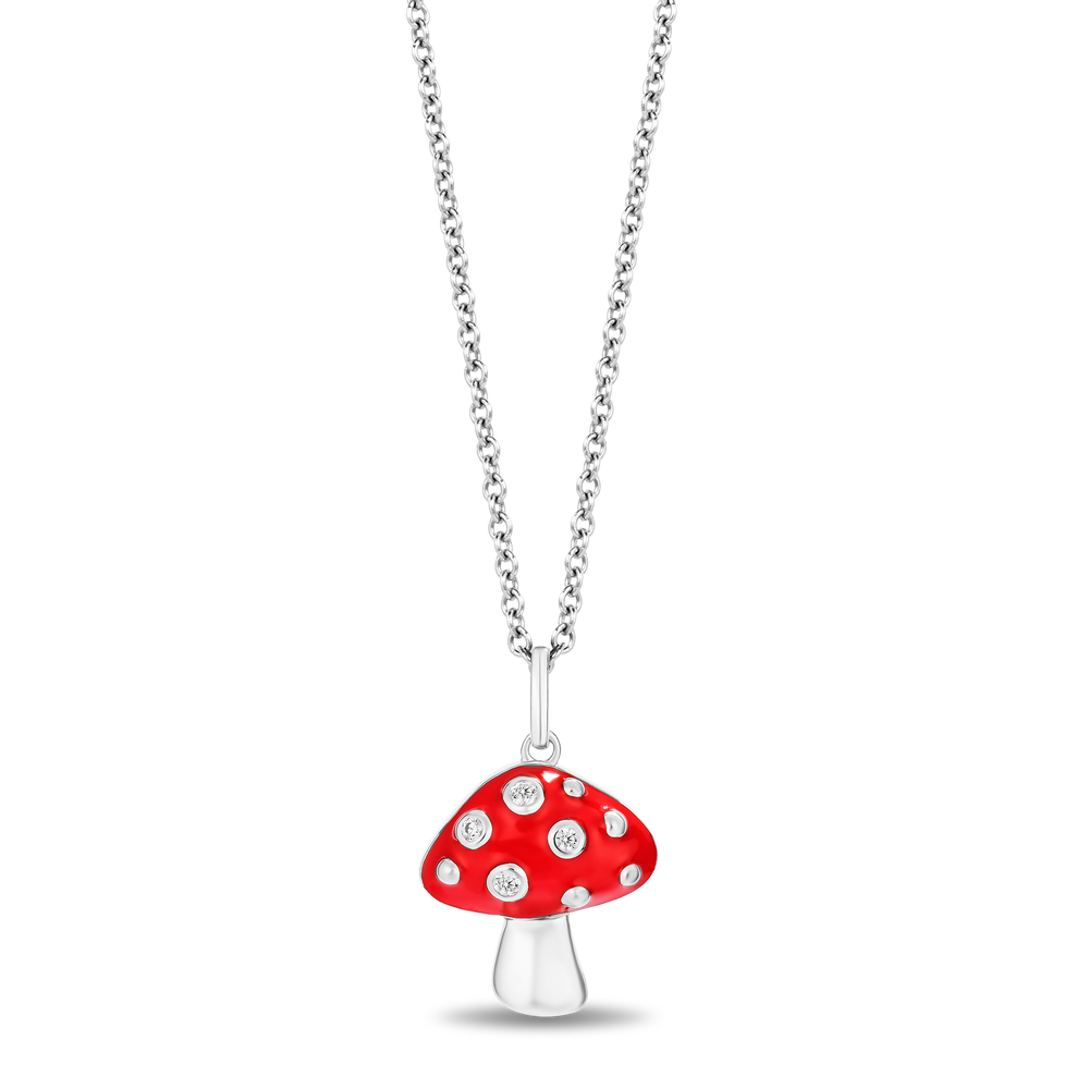 Hallmarkfinejewelry Sterling Silver and Enamel Mushroom Necklace with 1/20 CTTW Diamonds