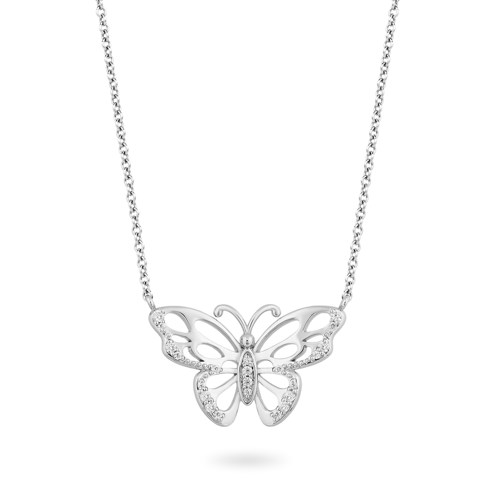 Hallmarkfinejewelry Butterfly Diamond Necklace in Sterling Silver with 1/5 CTTW View 1