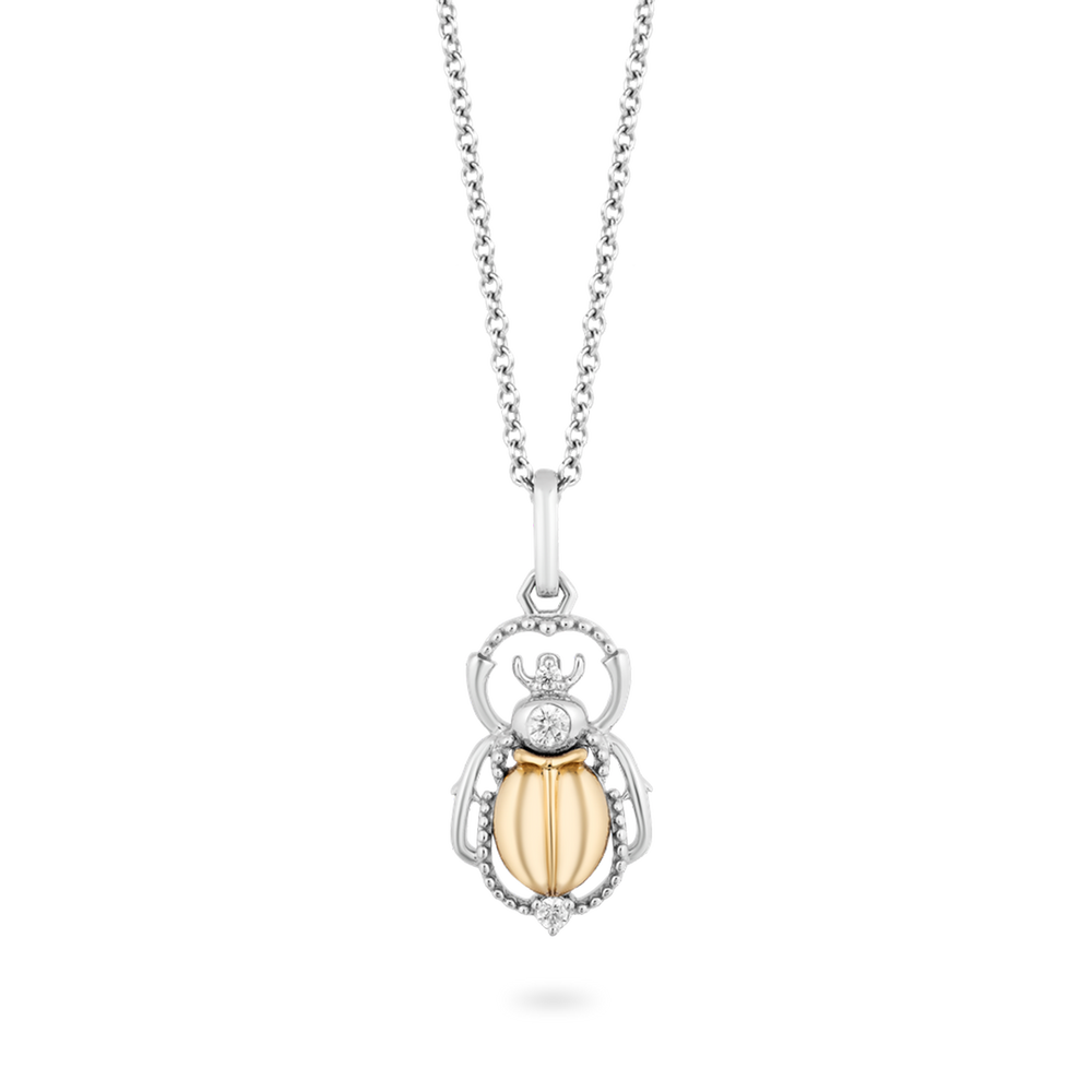 Hallmarkfinejewelry Scarab Beetle Diamond Pendant in Sterling Silver & Yellow Gold View 1
