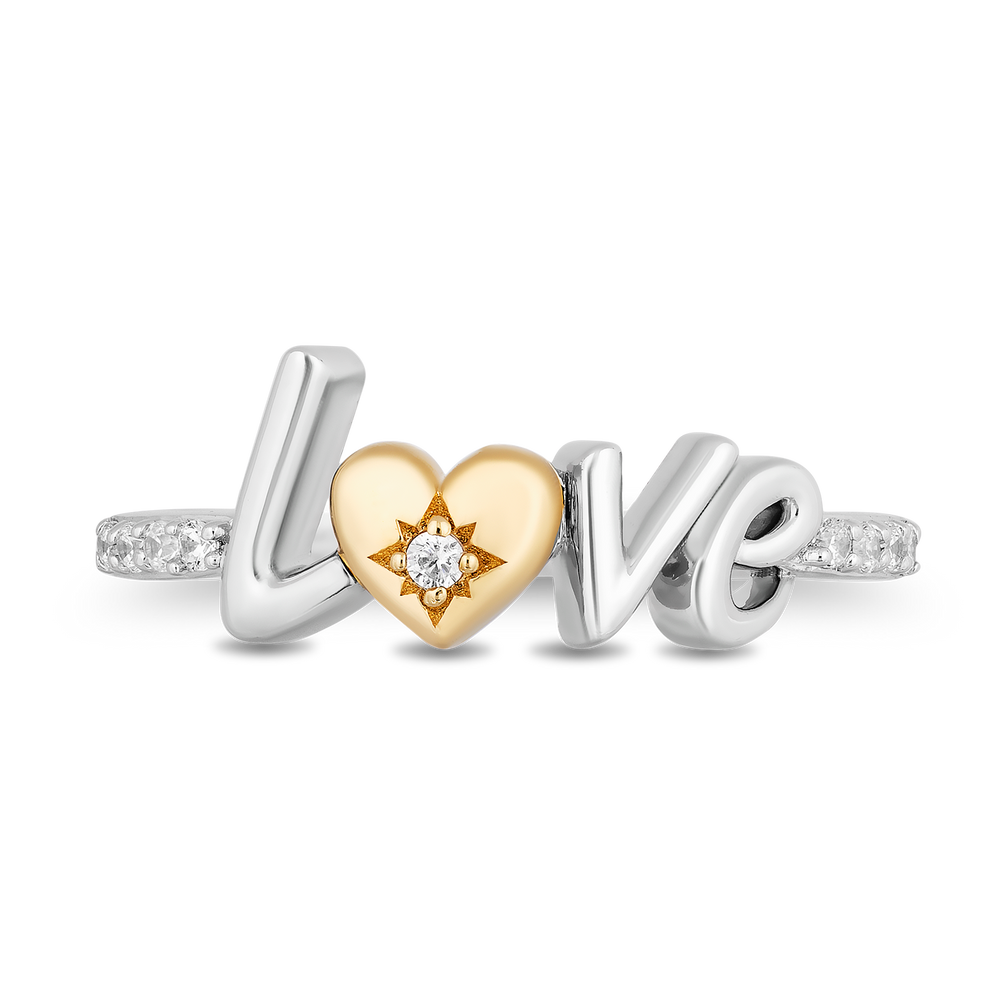 Hallmarkfinejewelry Love Script Diamond Ring in Yellow Gold & Sterling Silver View 1