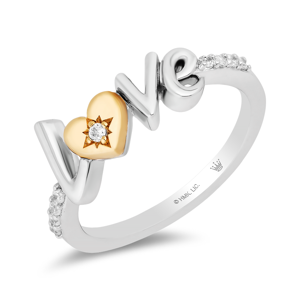 Hallmarkfinejewelry Love Script Diamond Ring in Yellow Gold & Sterling Silver View 1