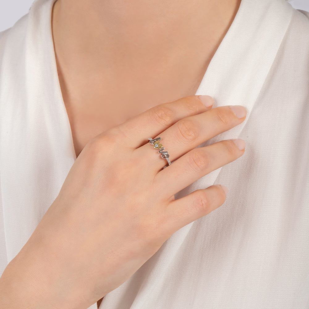 Hallmarkfinejewelry LOVE Ring in Sterling Silver & 14K Yellow Gold with Diamonds
