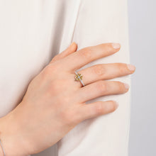 Load image into Gallery viewer, Hallmarkfinejewelry Shamrock Ring in 14K Yellow Gold &amp; Sterling  Silver with Diamonds
