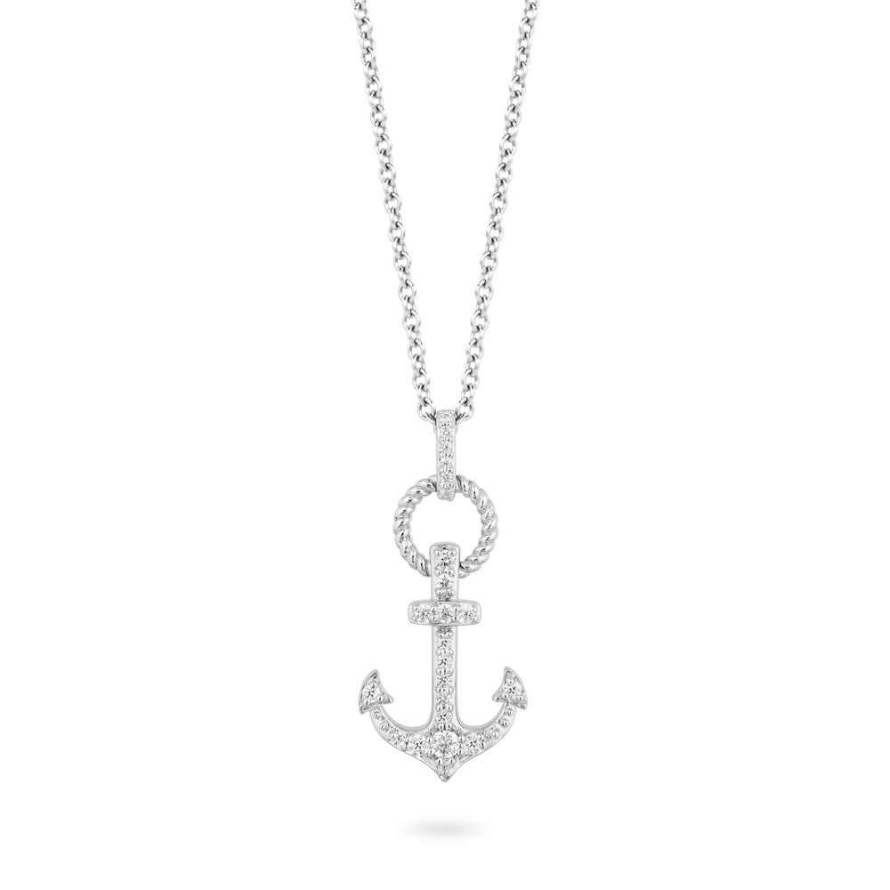 Hallmarkfinejewelry Anchor Diamond Pendant in Sterling Silver With 1/3 CTTW View 1