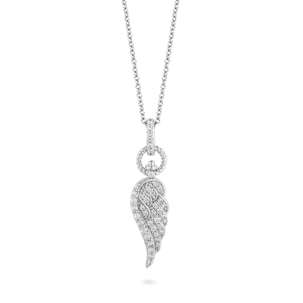 Hallmarkfinejewelry Angel Wing Diamond Pendant in Sterling Silver View 1