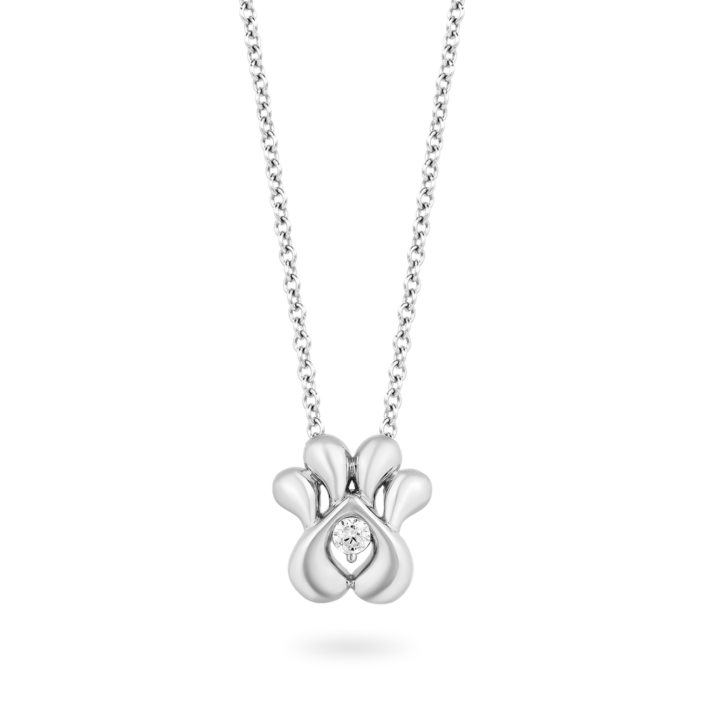 Hallmarkfinejewelry Puppy Paw Diamond Pendant in Sterling Silver Diamonds in Center View 1