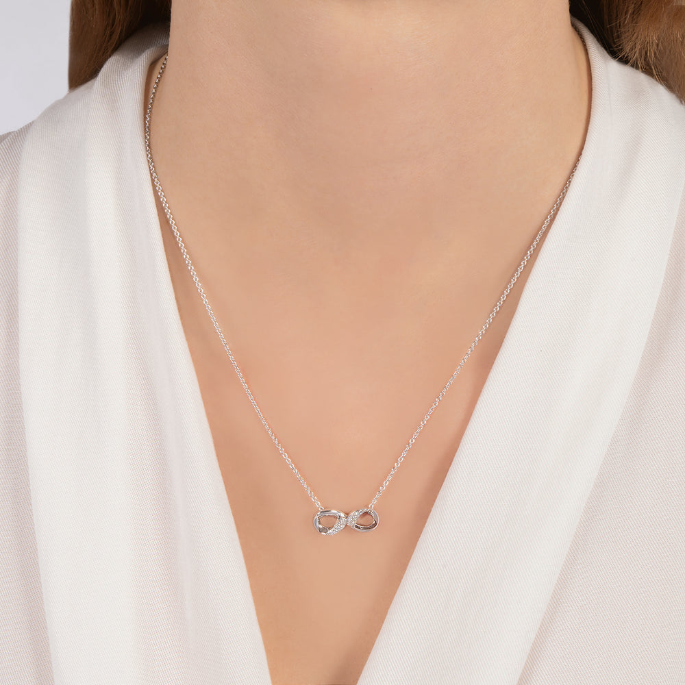 Hallmarkfinejewelry Modern Infinity Pendant in Sterling Silver with Diamond Accents