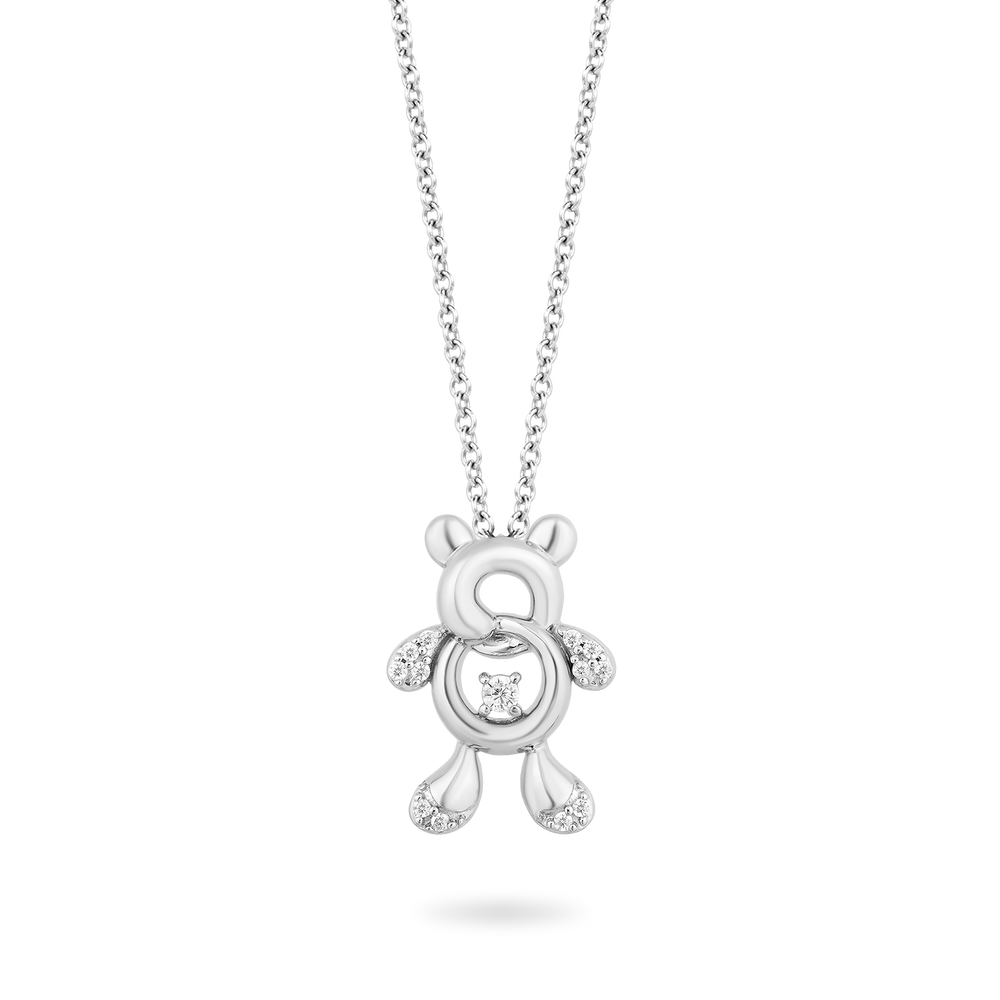 Hallmarkfinejewelry Tiny Teddy bear Diamond Pendant in Sterling Silver View 1