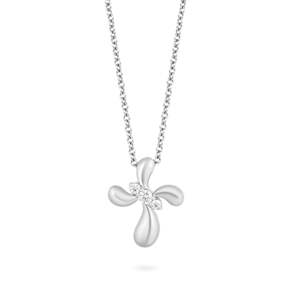 Hallmarkfinejewelry Contemporary Cross Diamond Pendant in Sterling Silver of Sparkling Diamonds in View 1