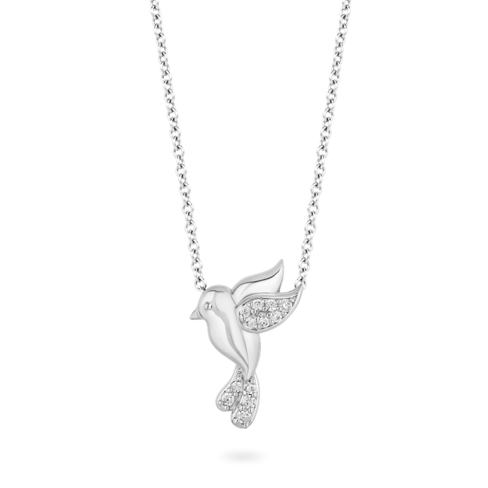 Hallmarkfinejewelry Petite Hummingbird Diamond Pendant in Sterling Silver View 1
