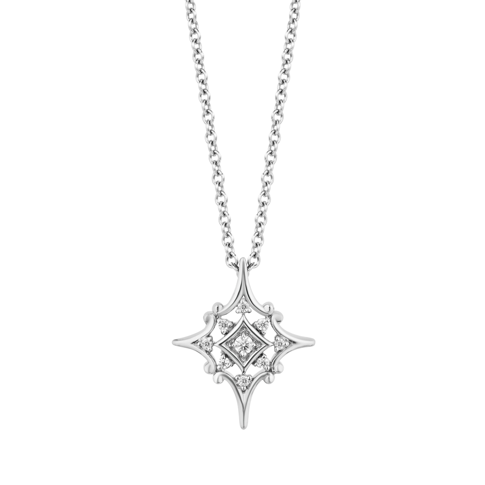Hallmarkfinejewelry Filigree Shining Star Diamond Pendant in Sterling Silver View 1