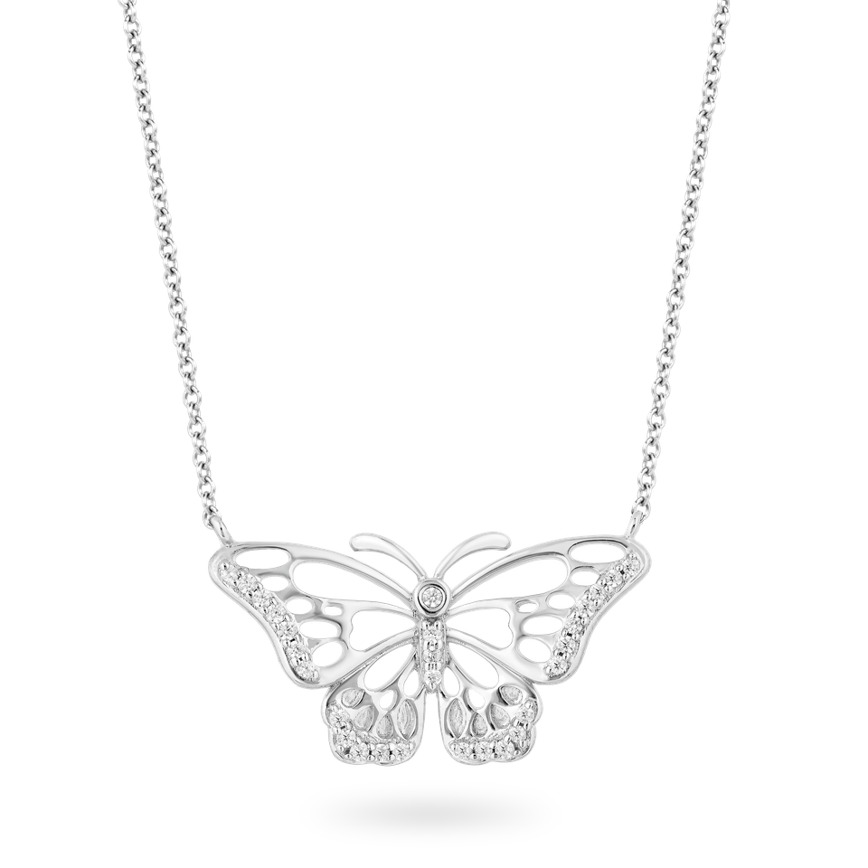 Hallmarkfinejewelry Butterfly Diamond Necklace in Sterling Silver View 1