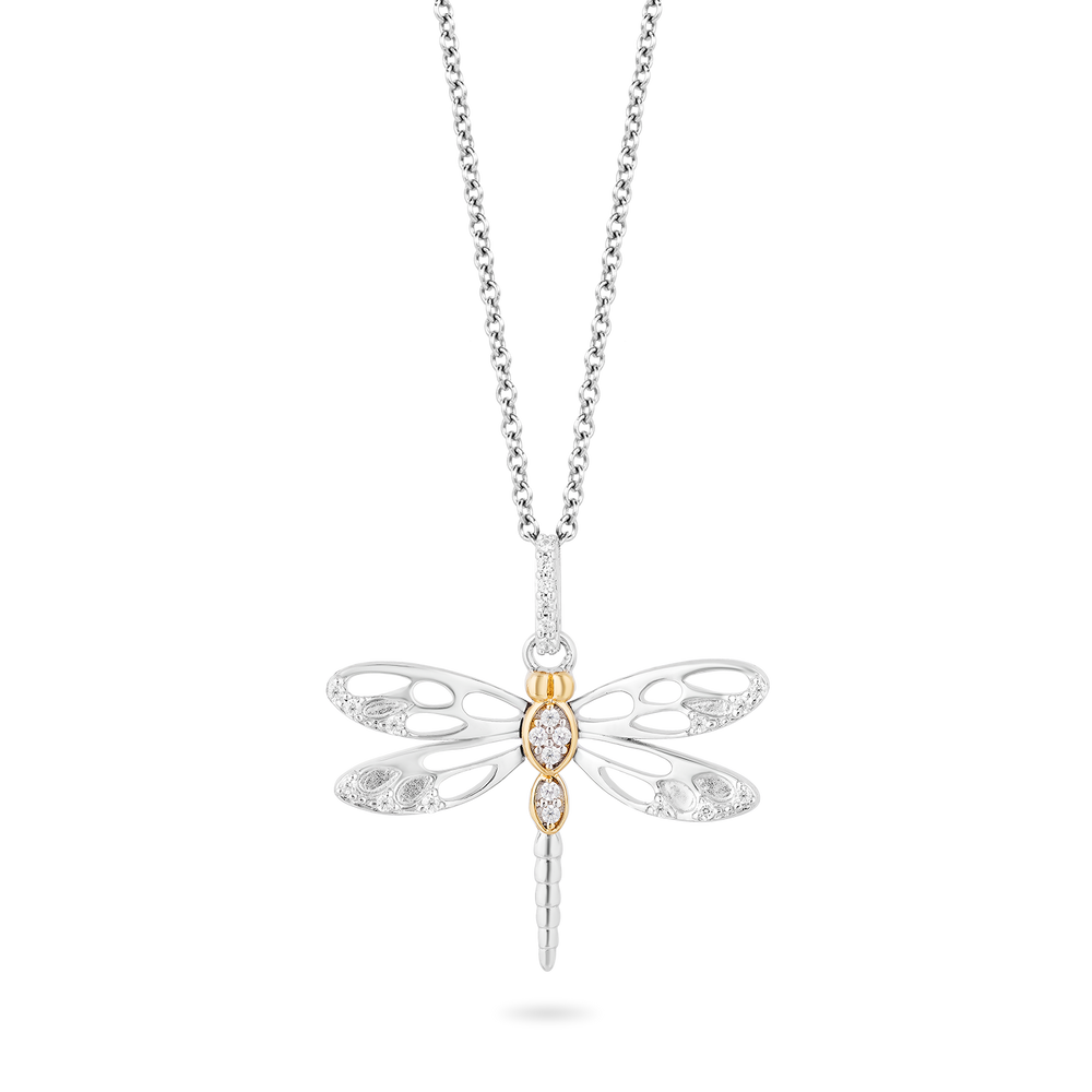 Hallmarkfinejewelry Dragonfly Diamond Pendant in Sterling Silver & Yellow Gold View 1