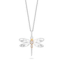 Load image into Gallery viewer, Hallmarkfinejewelry Dragonfly Diamond Pendant in Sterling Silver &amp; Yellow Gold View 1
