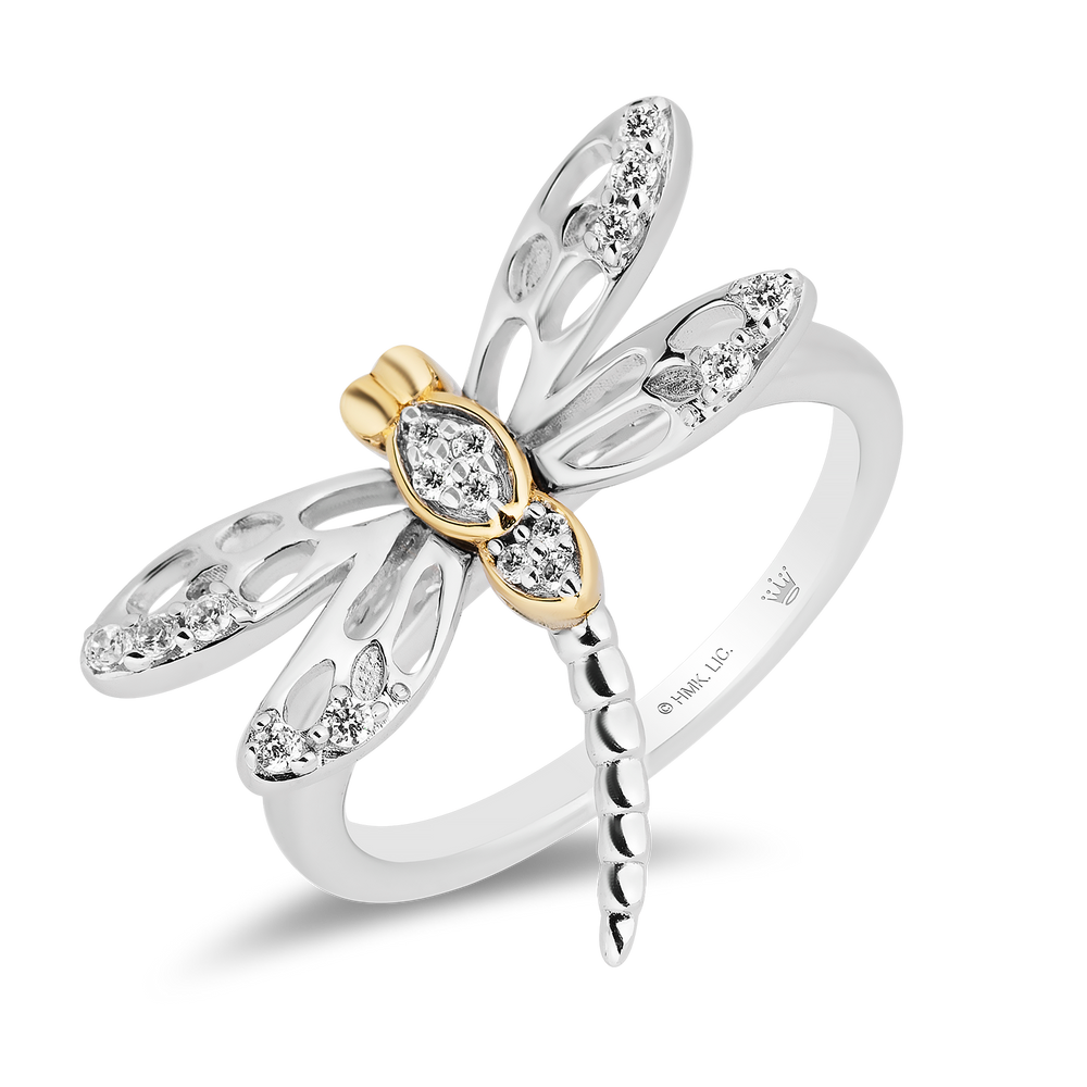 Hallmarkfinejewelry Dragonfly Diamond Ring in Sterling Silver & Yellow Gold with 1/6 CTTW View 1