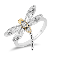 Load image into Gallery viewer, Hallmarkfinejewelry Dragonfly Diamond Ring in Sterling Silver &amp; Yellow Gold with 1/6 CTTW View 1
