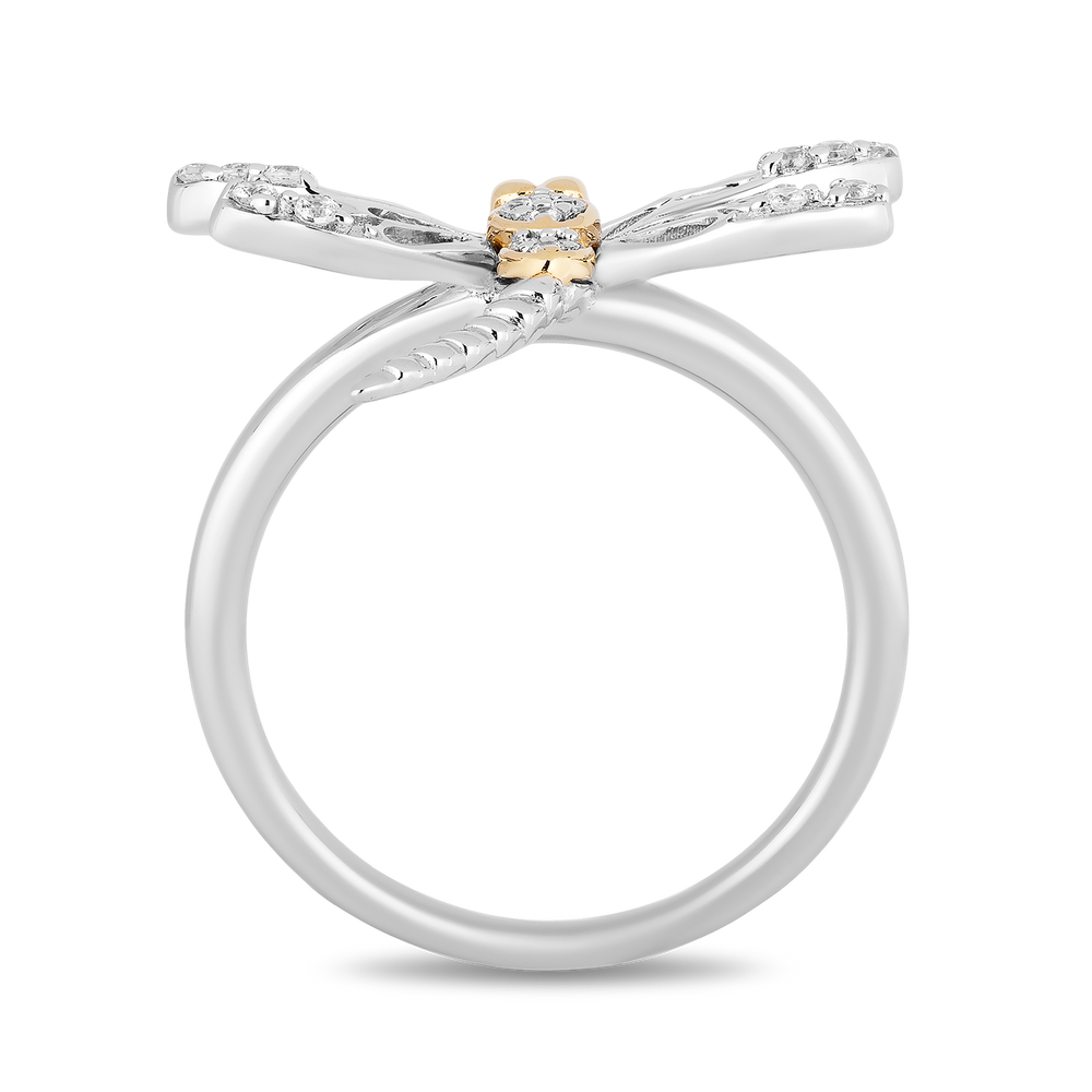 Hallmarkfinejewelry Dragonfly Diamond Ring in Sterling Silver & Yellow Gold with 1/6 CTTW View 1