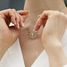 Load image into Gallery viewer, Hallmarkfinejewelry Dragonfly Eternity Pendant in Sterling Silver &amp; 14K Yellow Gold with Diamonds, Created Opal and Sapphire
