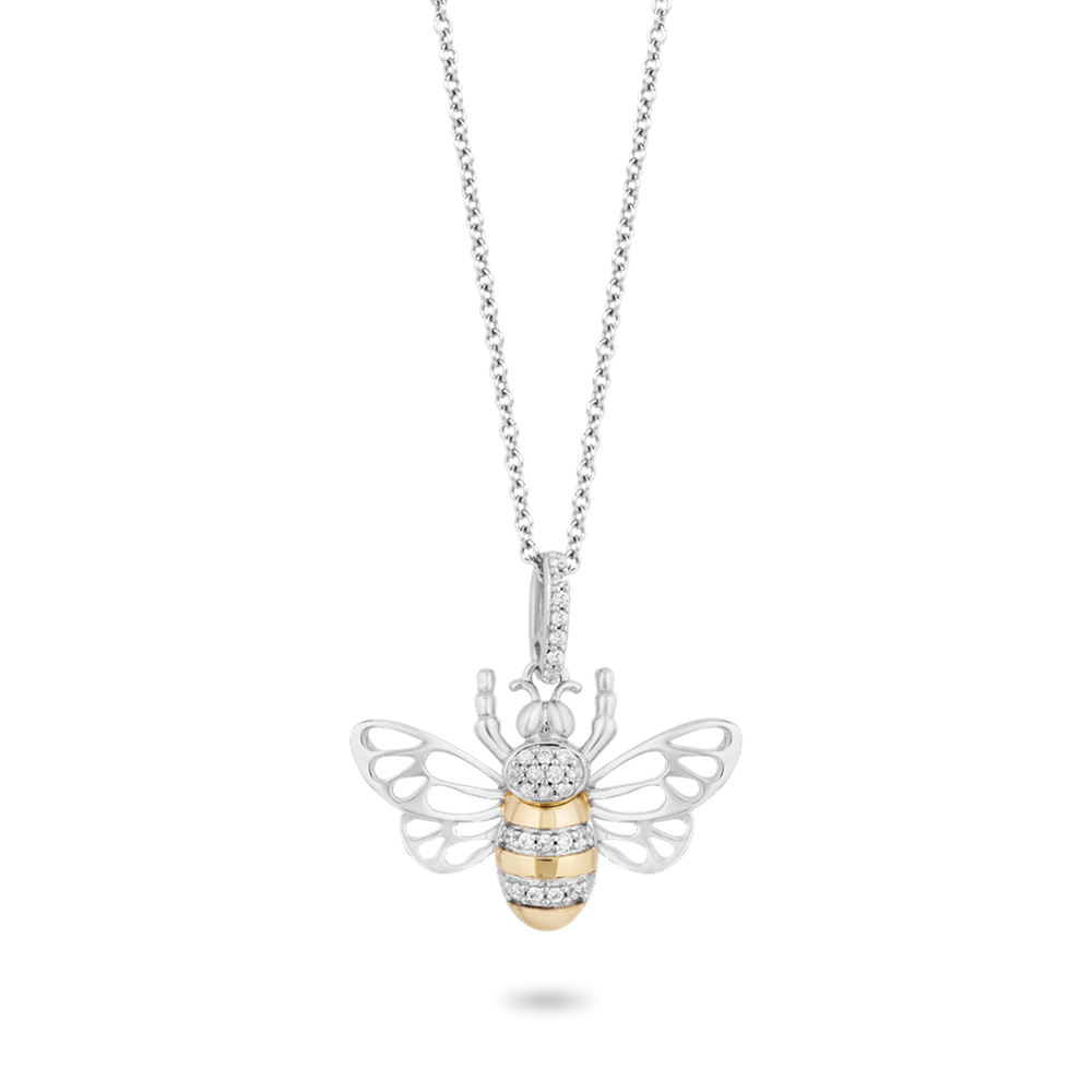 Hallmarkfinejewelry Honey Bee Diamond Pendant in Sterling Silver & Yellow Gold Diamonds View 1