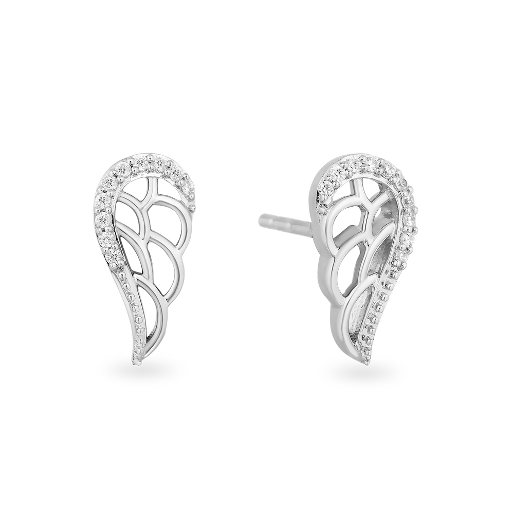 Hallmarkfinejewelry Soaring Wing Stud Earrings in Sterling Silver with Diamonds