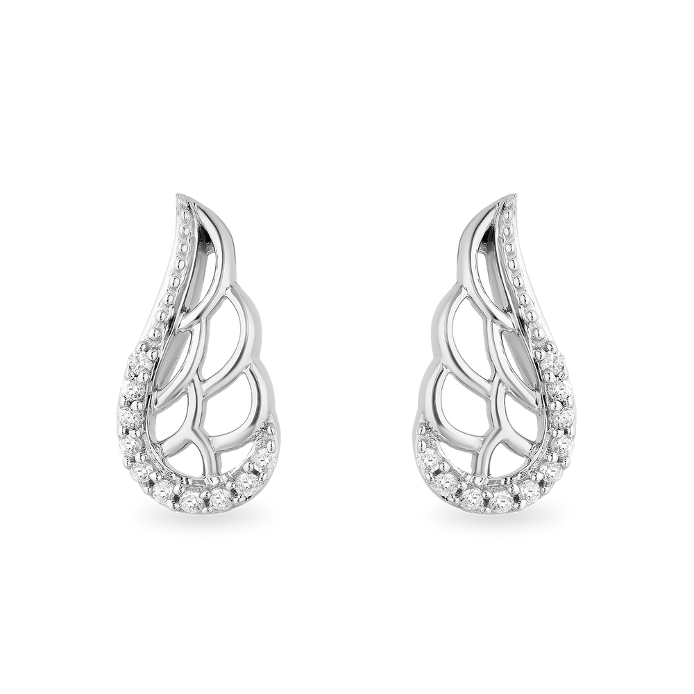 Hallmarkfinejewelry Take Flight Wing Stud Diamond Earrings in Sterling Silver View 1