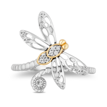 Load image into Gallery viewer, Hallmarkfinejewelry Dragonfly Diamond Ring in Sterling Silver &amp; Yellow Gold View 1

