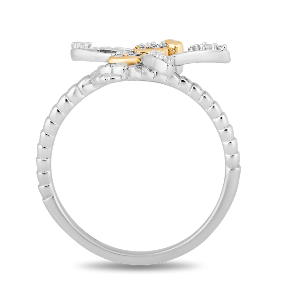 Hallmarkfinejewelry Dragonfly Diamond Ring in Sterling Silver & Yellow Gold View 1