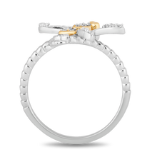 Load image into Gallery viewer, Hallmarkfinejewelry Dragonfly Diamond Ring in Sterling Silver &amp; Yellow Gold View 1
