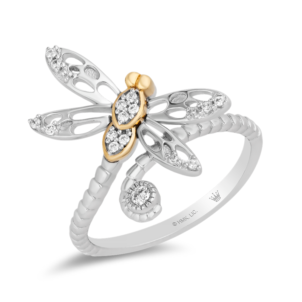 Hallmarkfinejewelry Dragonfly Diamond Ring in Sterling Silver & Yellow Gold View 1