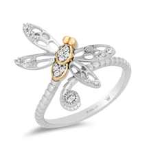 Load image into Gallery viewer, Hallmarkfinejewelry Dragonfly Diamond Ring in Sterling Silver &amp; Yellow Gold View 1
