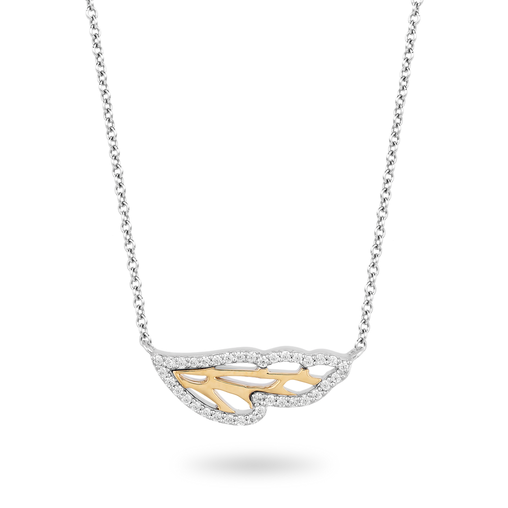 Hallmarkfinejewelry Wing Diamond Necklace in Sterling Silver & Yellow Gold with 1/5 CTTW View 1