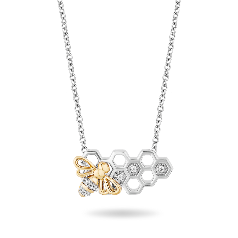 Hallmarkfinejewelry Honey Bee Diamond Necklace in Sterling Silver & Yellow Gold View 1
