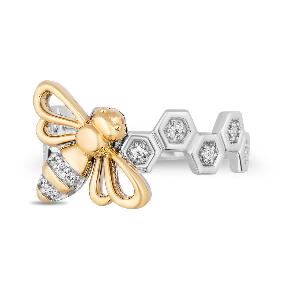 Hallmarkfinejewelry Honey Bee Diamond Ring in Sterling Silver & Yellow Gold with 1/10 CTTW View 1