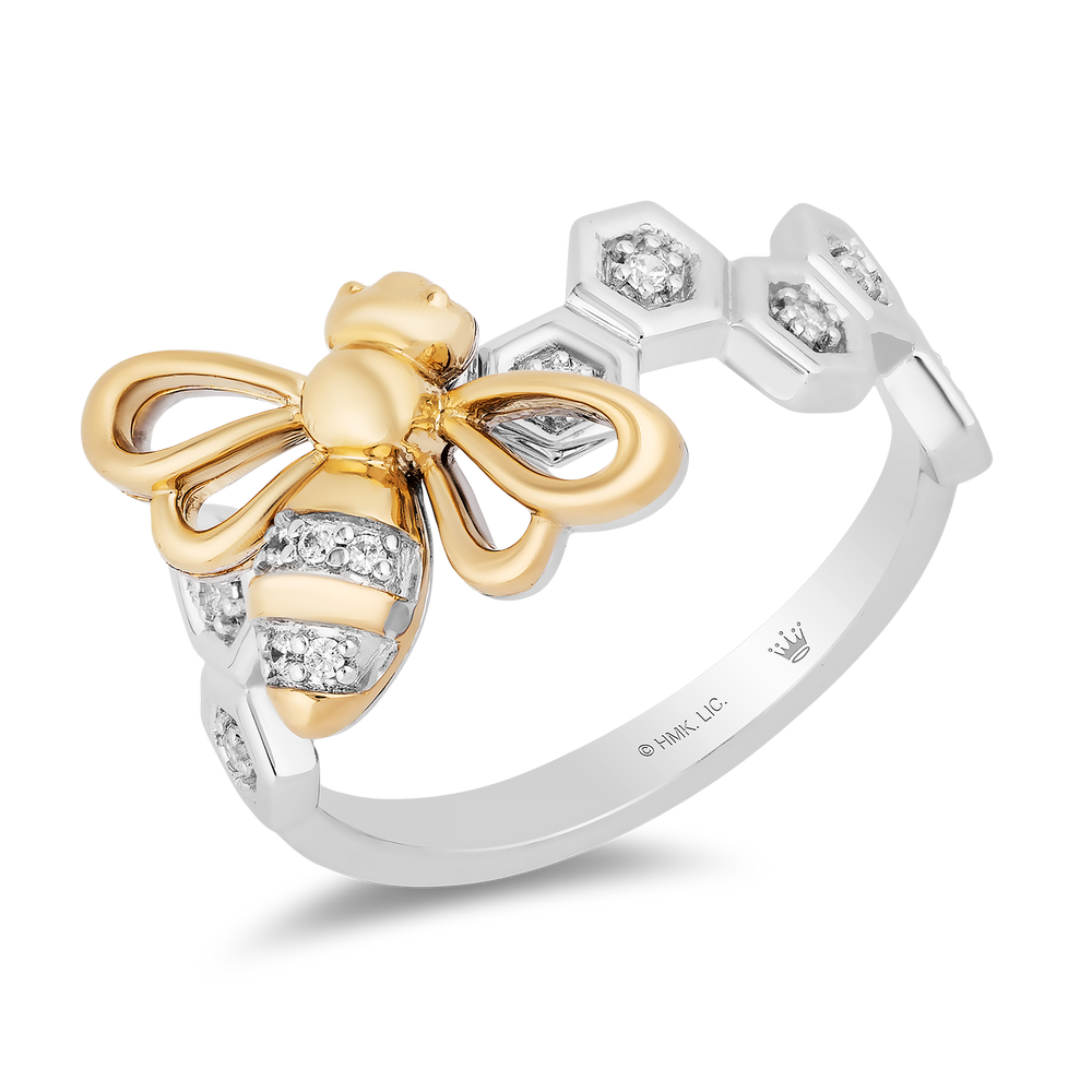 Hallmarkfinejewelry Honey Bee Diamond Ring in Sterling Silver & Yellow Gold with 1/10 CTTW View 1