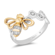 Load image into Gallery viewer, Hallmarkfinejewelry Honey Bee Diamond Ring in Sterling Silver &amp; Yellow Gold with 1/10 CTTW View 1
